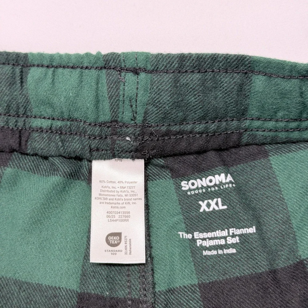 Sonoma Goods for Life XXL Green Black Buffalo Check Flannel Pajama Pants NEW
